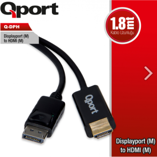 QPORT Q-DPH DP(M) TO HDMI (M) 1,8M ÇEVİRİCİ KABLO resmi